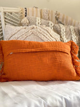 Load image into Gallery viewer, orange cotton cushion with embroidered detail
