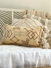 Load image into Gallery viewer, beige cotton cushion with embroidered detail

