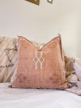Load image into Gallery viewer, brown square cactus silk cushion with multi coloured embroidery
