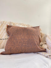 Load image into Gallery viewer, brown square cactus silk cushion with multi coloured embroidery
