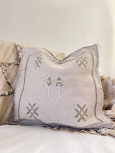 Load image into Gallery viewer, Grey cactus silk cushion with multicoloured embroidery
