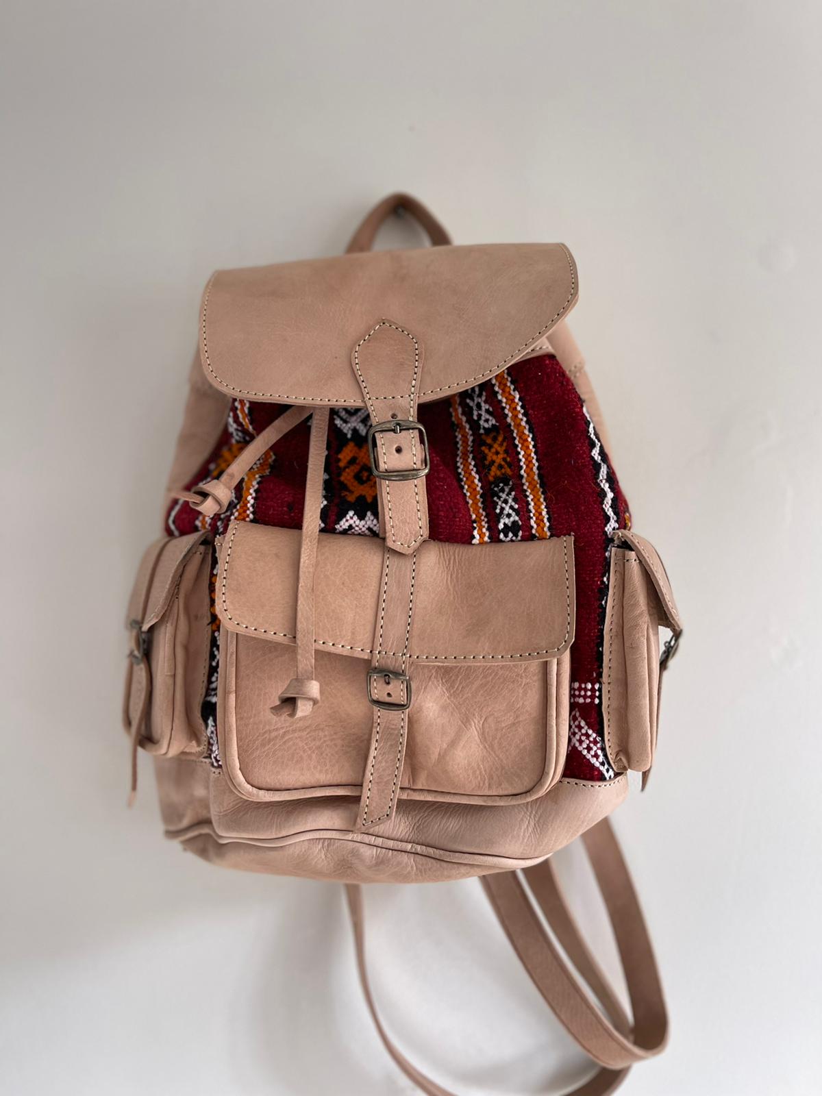 moroccan leather beige backpack