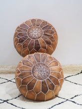 Load image into Gallery viewer, set of two leather Moroccan Pouf 100% Leather, high Quality Ottoman

