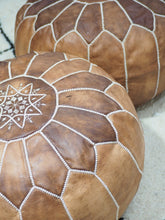 Load image into Gallery viewer, set of two leather Moroccan Pouf 100% Leather, high Quality Ottoman
